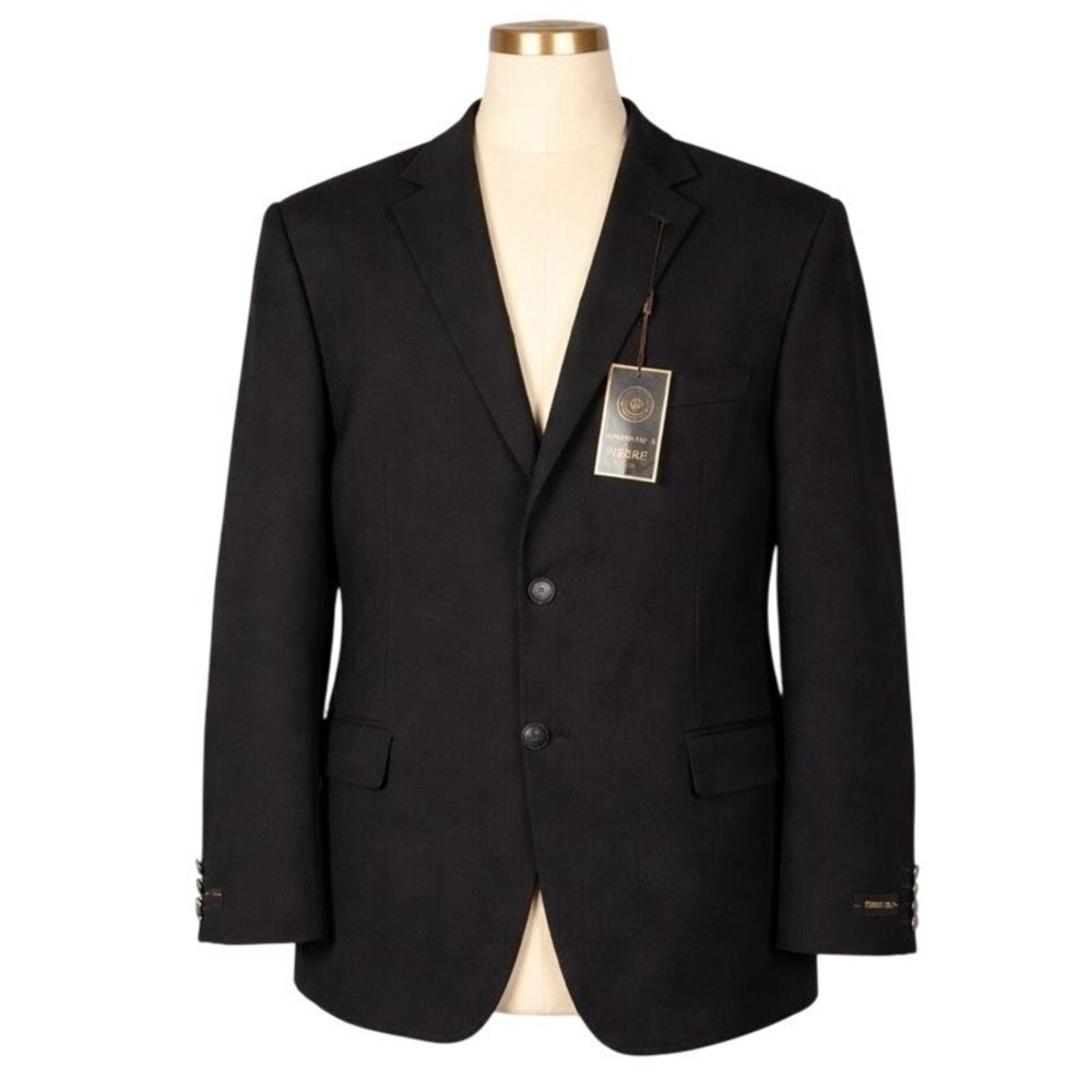 Pierre Loren Mens 58R Black Blazer Superior 150s Stretch Lined Dress Jacket